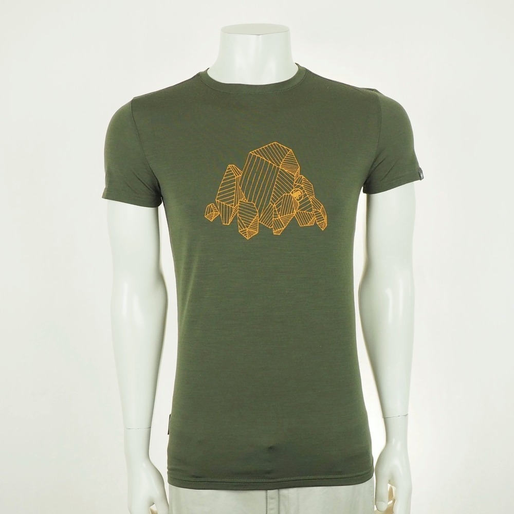 Mammut Alnasca Wool Blend Graphic Tee Shirt Mens Small Olive Green Hiking Tech